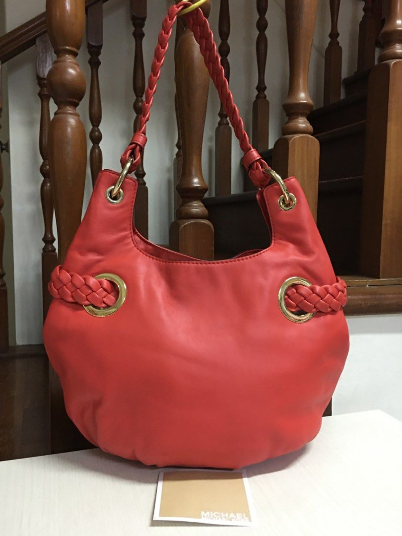 Red leather michael kors bag shop