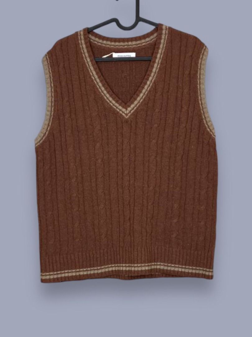 Miss Sumey brown cable knit v neck sleeveless sweater vest