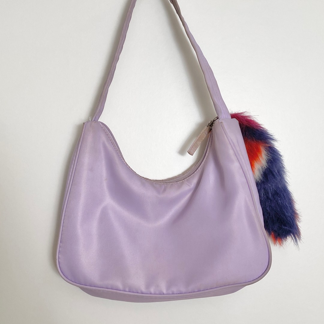 Monki Lavender Purple Nylon Shoulder Bag with FREE ZARA FUR KEYCHAIN