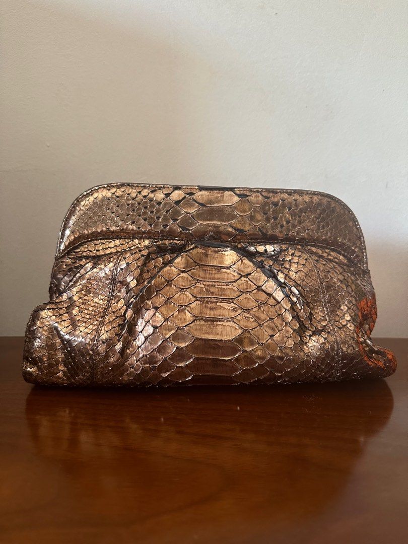 Gold snakeskin sale clutch bag