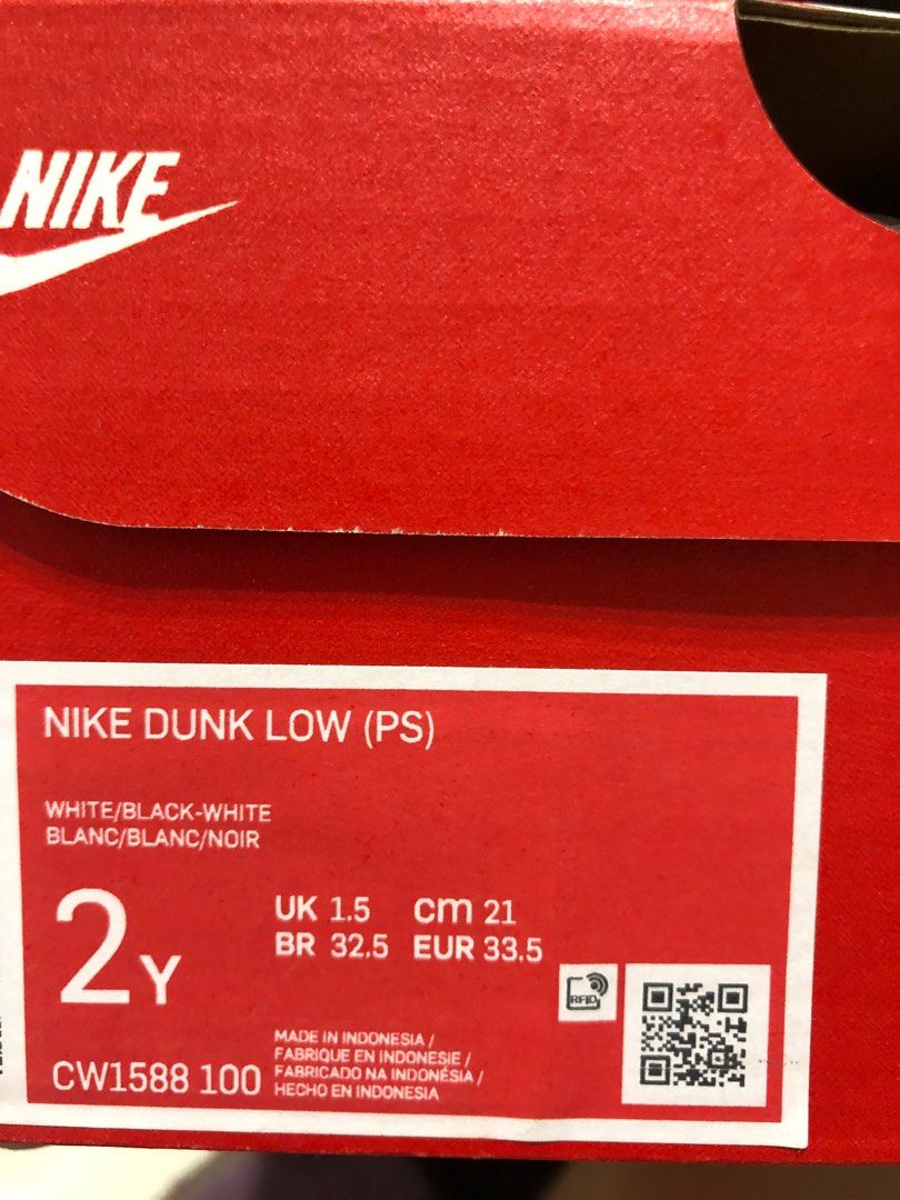 全新正品Nike Dunk Low黑白熊貓 中童(21cm) CW1588 100