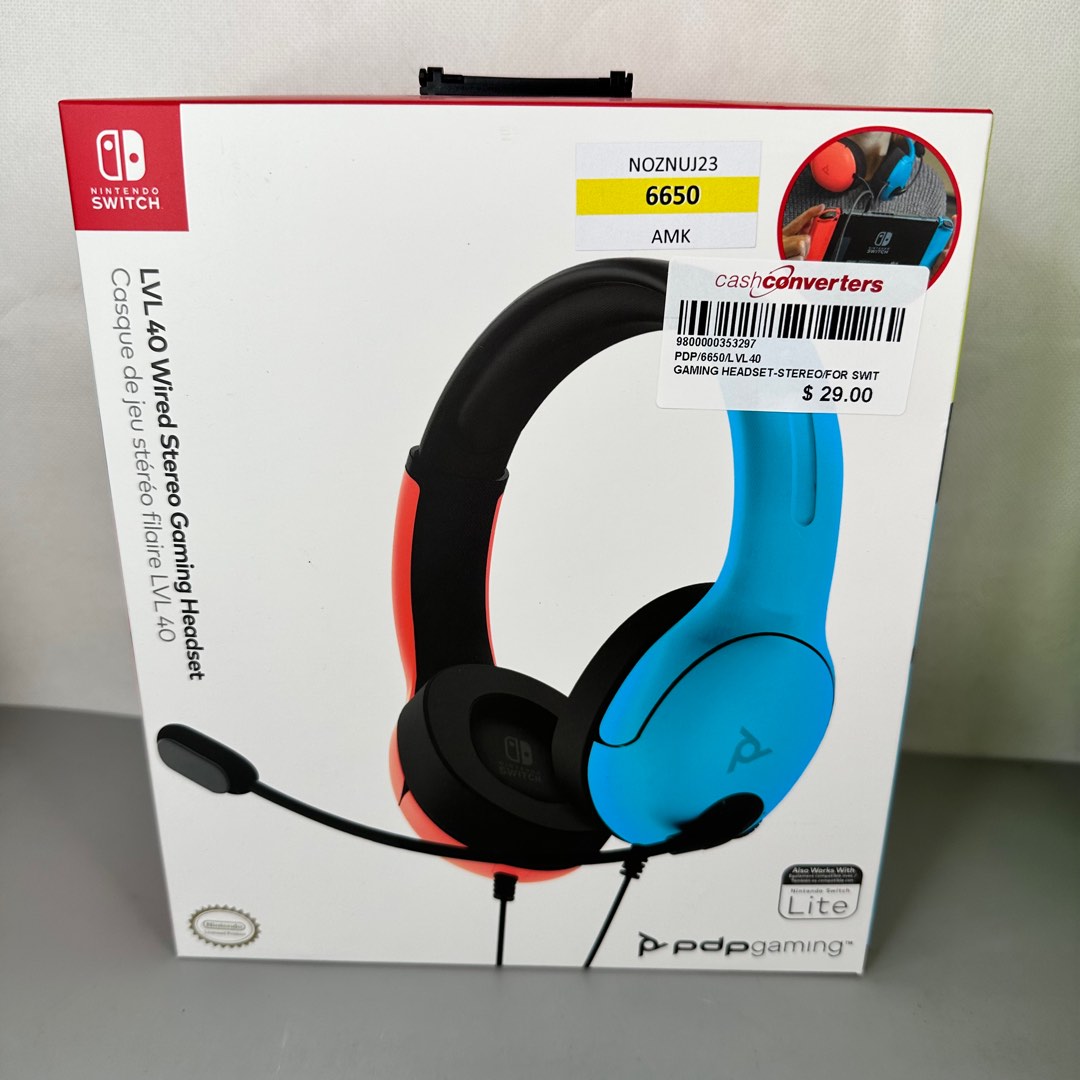 PDP LVL40 BLUE/RED OVER THE EAR WIRED GAMING HEADSET FOR NINTENDO SWITCH -  NEW