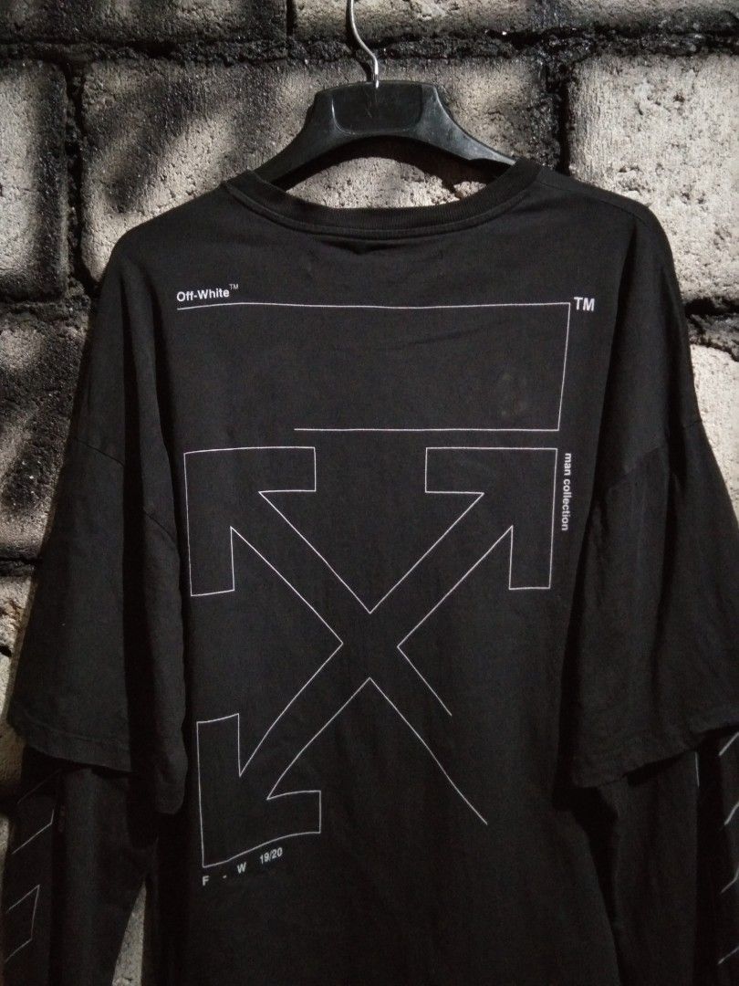 Off White Diagonal Layered 3M Unfinished Tee Men s Fashion Tops