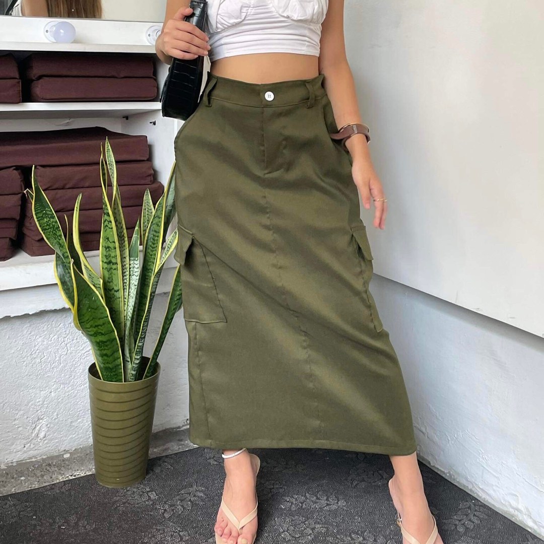 Army green clearance maxi skirt