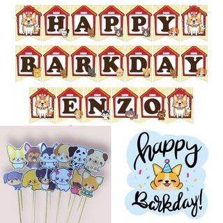 Pet Dog Theme Birthday Party Banner Cupcake Cake Topper Barkday Decoration Personalized