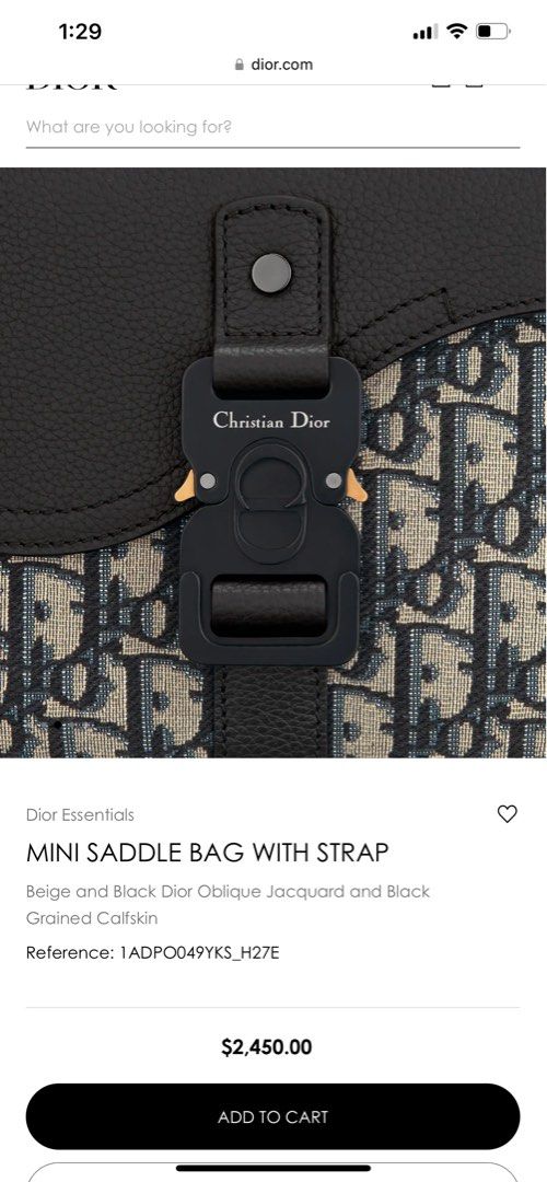 Dior - Mini Saddle Bag with Strap Beige and Black Dior Oblique Jacquard and Black Grained Calfskin - Men