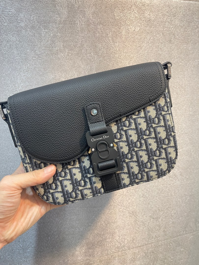 Mini Saddle Bag with Strap Black Dior Oblique Jacquard and Grained Calfskin