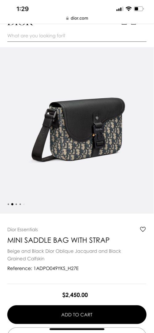 Mini Saddle Bag with Strap Beige and Black Dior Oblique Jacquard and Black  Grained Calfskin