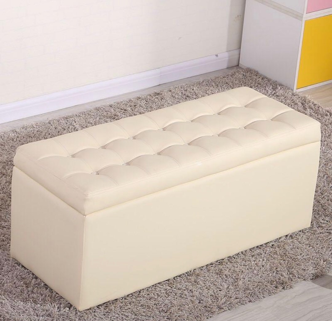 Ivory leather hotsell storage ottoman