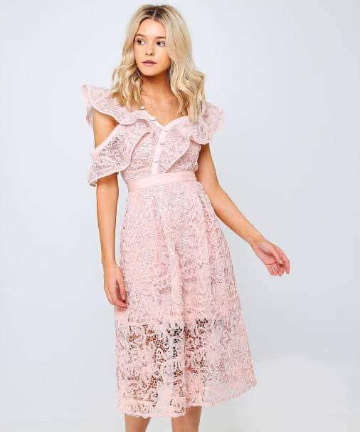 Floral mesh lace frill sales midi dress