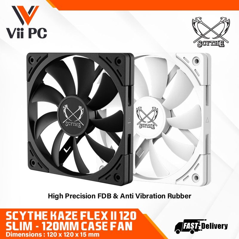 SCYTHE Kaze Flex II Slim PWM, 120mm, Premium Quiet/Silent PC Computer