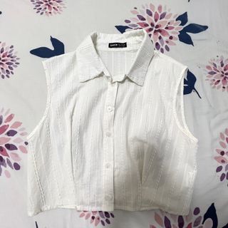 Shein White Collared Crop Sleeveless