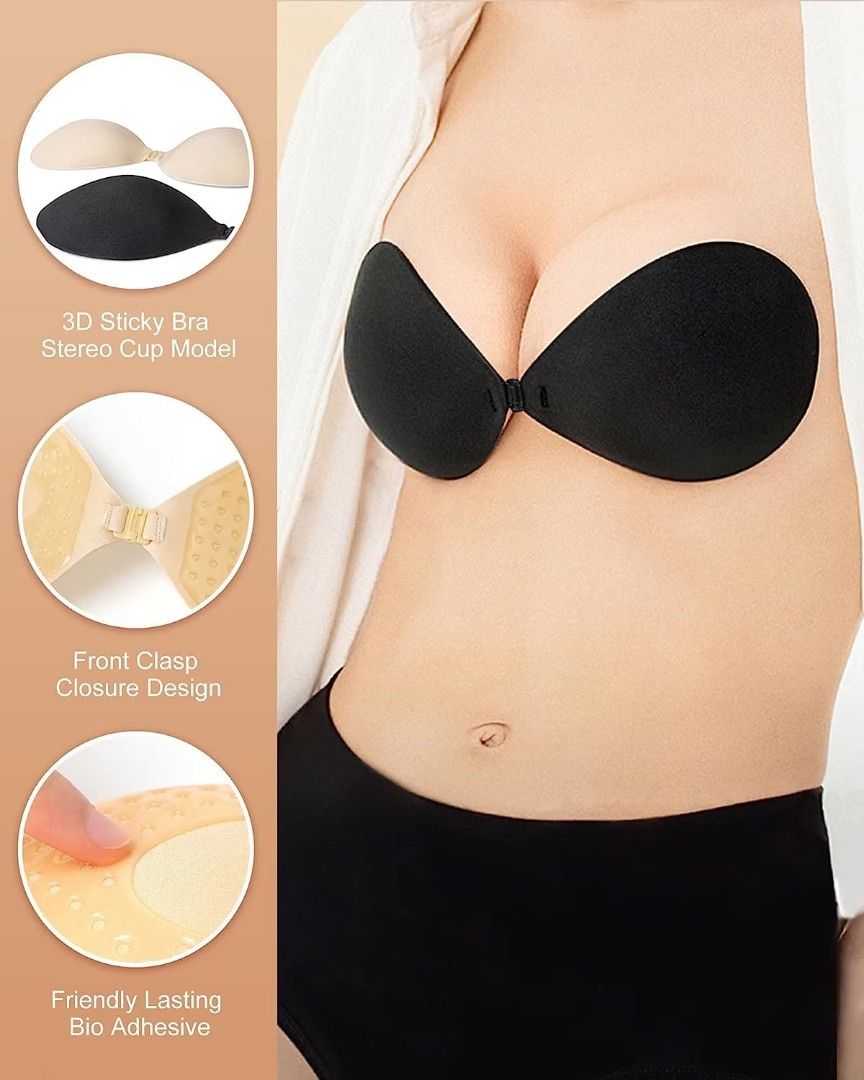 Adhesive Bra Sticky Strapless Bras 2 Pairs Push Up for Women Invisible  Reusable Backless Dress Bra with Nipple Covers