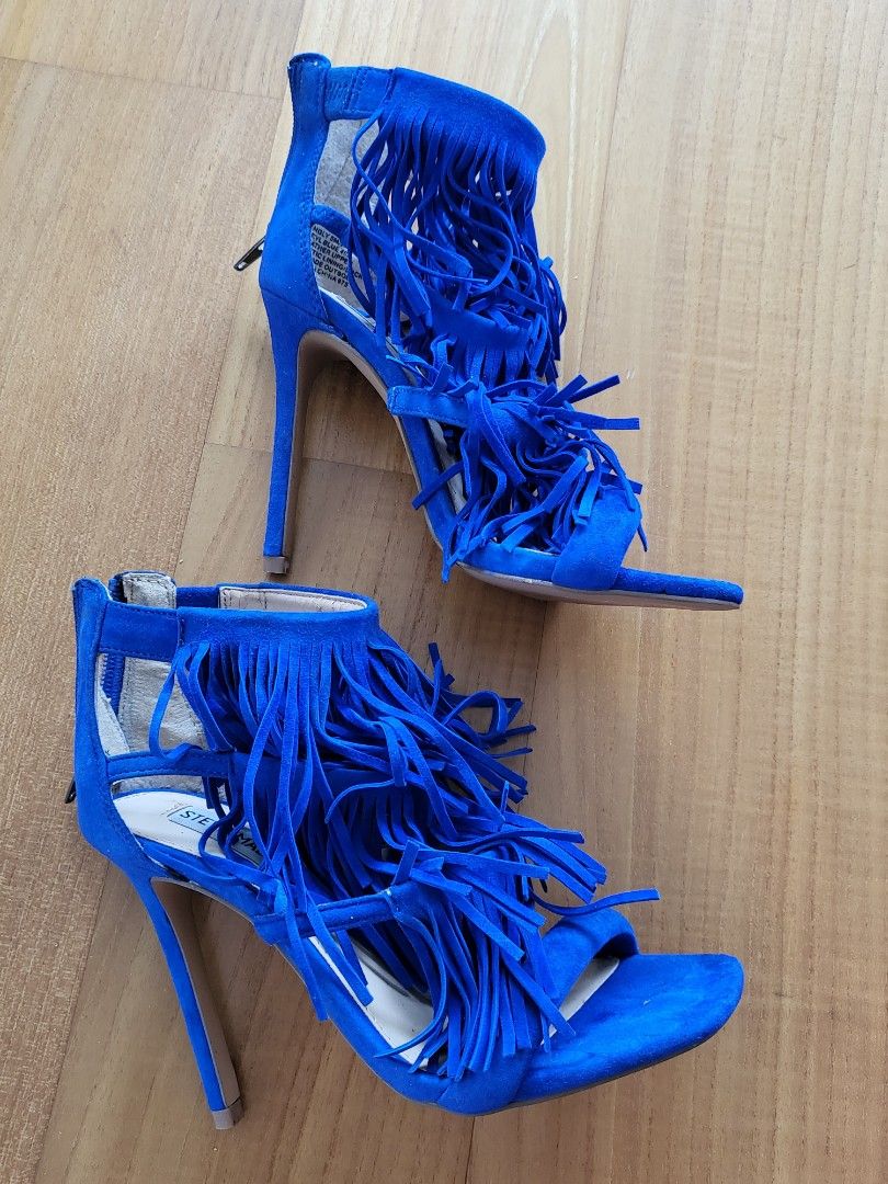 Royal blue cheap fringe heels