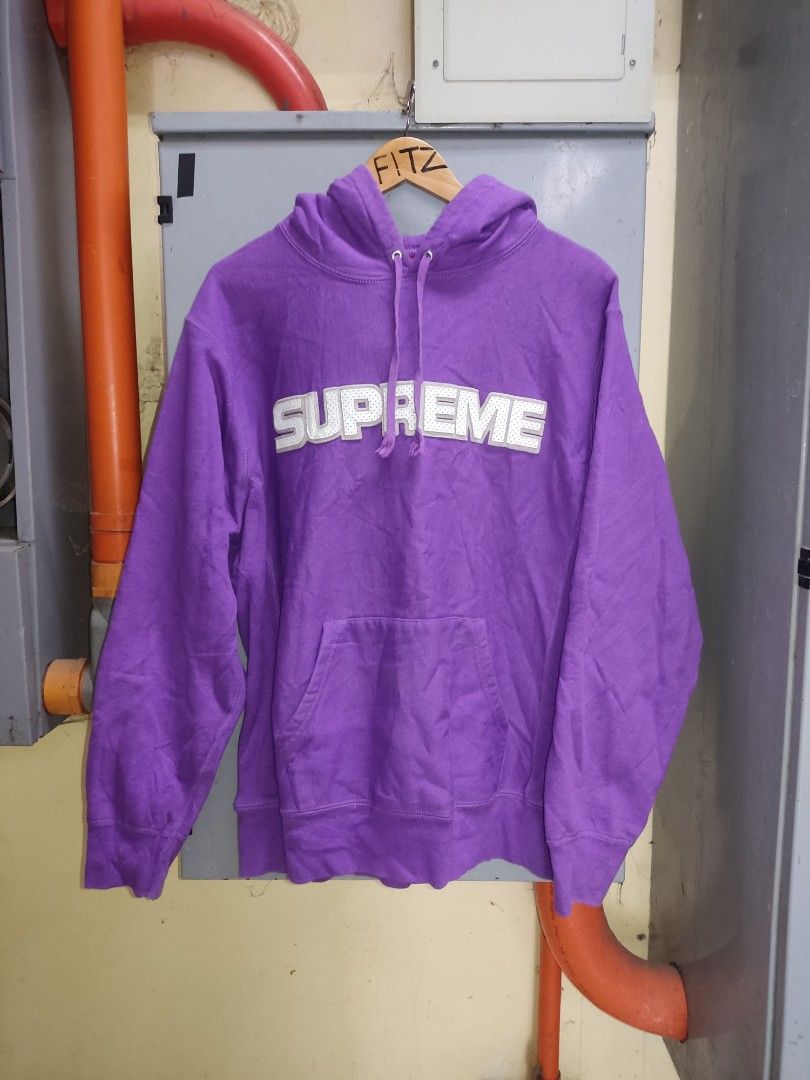 Supreme perforated leather hooded Sweatshirt Purple