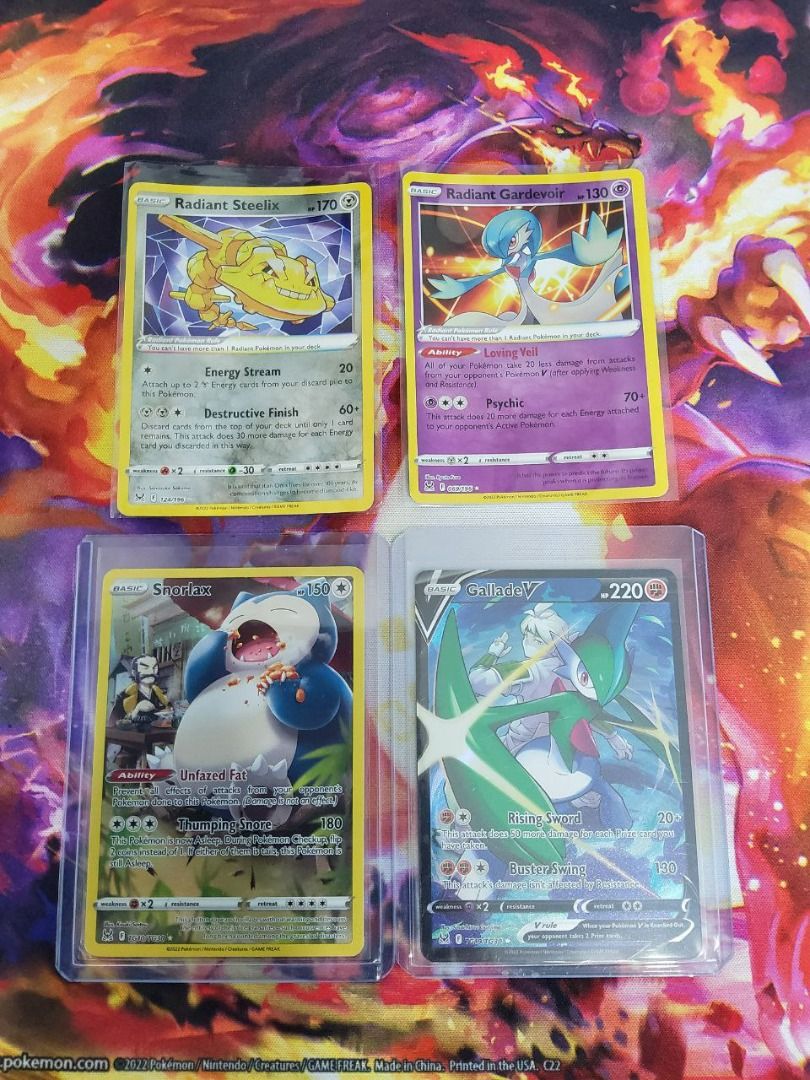 Sword & Shield: Lost Origin - Radiant Steelix (124/196 - Radiant Rare),  Radiant Gardevoir (069/196 - Radiant Rare), Snorlax (TG10/TG30 - Holo  Rare), Gallade V (TG19/TG30 - Ultra Rare), Hobbies & Toys,