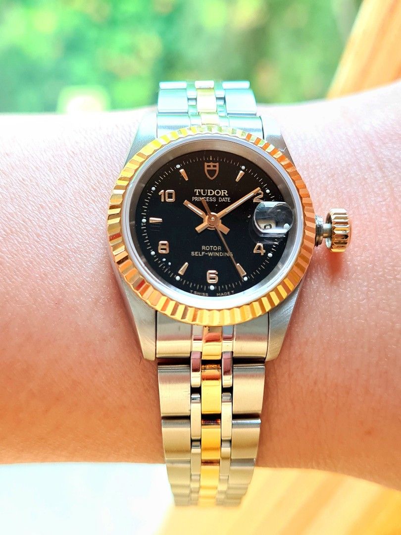 Tudor Princess Date Automatic Black Dial 18K Gold Bezel