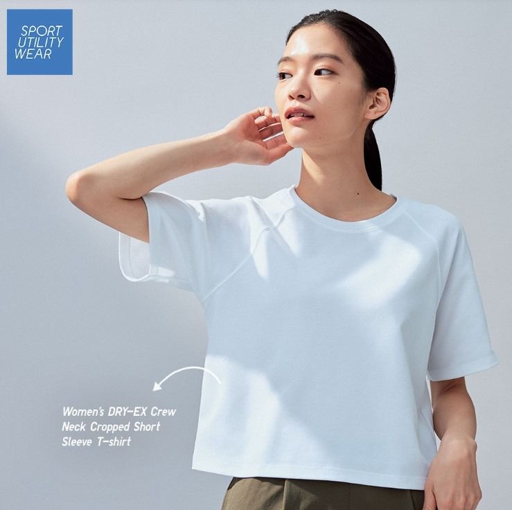 UNIQLO DRY EX Cropped Crew Neck Short Sleeve T Shirt Women s