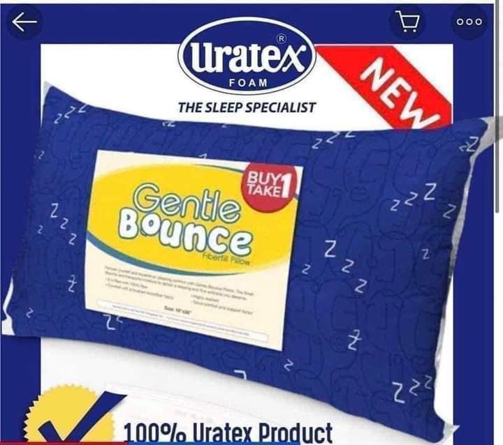 URATEX BUY1 TAKE1 BOUNCE PILLOW (Category: Bedding & Towels) located in Manila. Submitted by lilitoknor08170 (Listing ID 1244478748, Image 1). Description: Pamper yourself and experience pleasing comfort with Gentle Bounce Pillow. The finish absorbs and transports moisture to deliver a relaxing and fine softness you deserve Description: • 1 set includes two pillows inside (Buy 1 Take 1) • It is filled with 100% fiber • Covered with a brushed micr