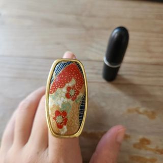 Vintage Gold Plated Lipstick Holder w Mirror Ring Type