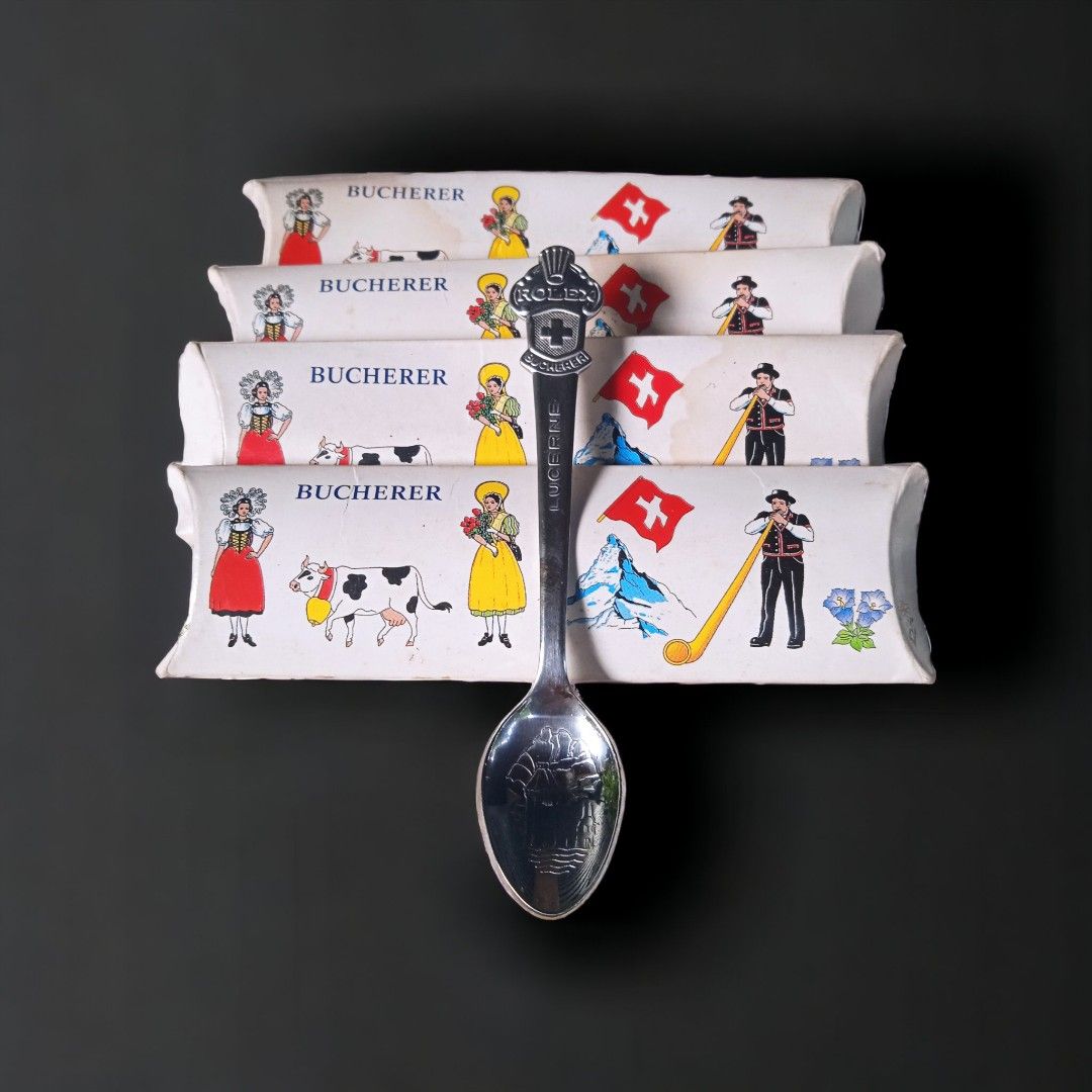Rolex Pajangan dekorasi rumah sendok hiasan Vintage Rolex Bucherer Lucerne Bern St. Moritz Souvenir Spoon Original
