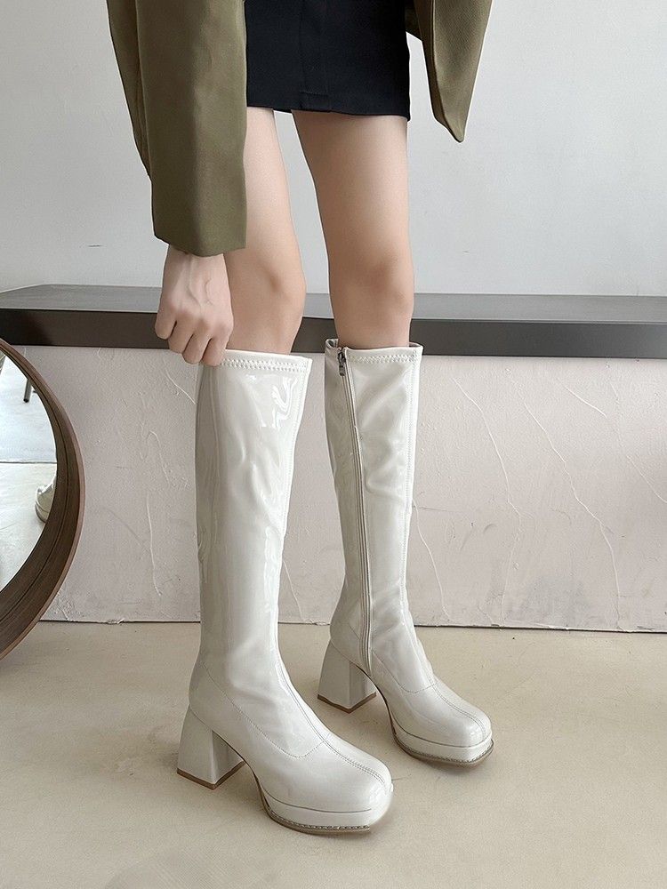 All white knee high boots online
