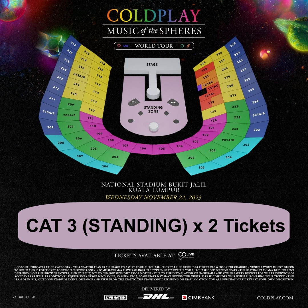 WTS Coldplay Music Of The Spheres World Tour Malaysia CAT 3 (STANDING