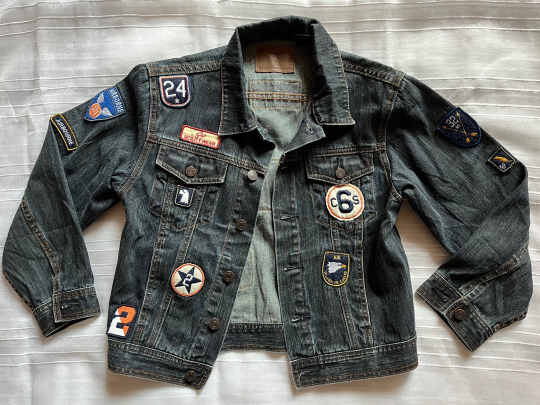Vintage denim jacket with patches clearance