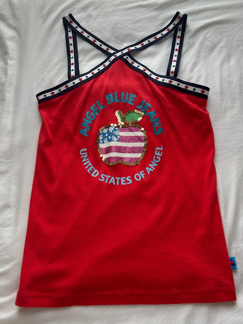 y2k thrifted angel blue top, Women's Fashion, Tops, Sleeveless on Carousell