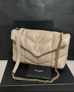 YSL Mini Puffer in Dark Beige