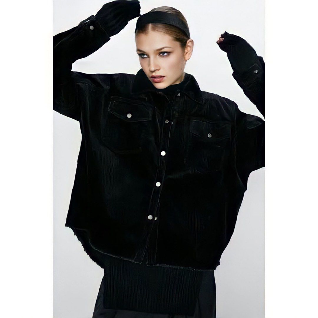 ZARA BLACK CORDUROY JACKET unisex jacket basic black women men