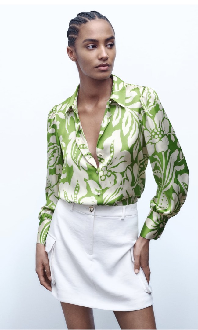 Zara Printed Satin Shirt L Women s Fashion Tops Blouses on