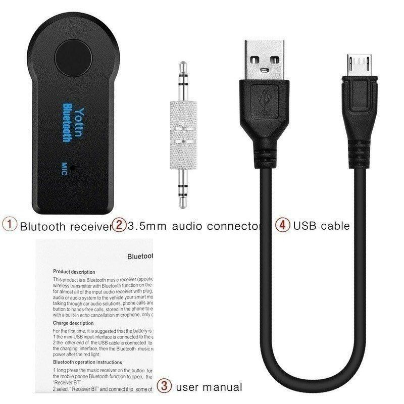 3986] Bluetooth Receiver Adapter Wireless To 3.5mm Jack Hands-Free.