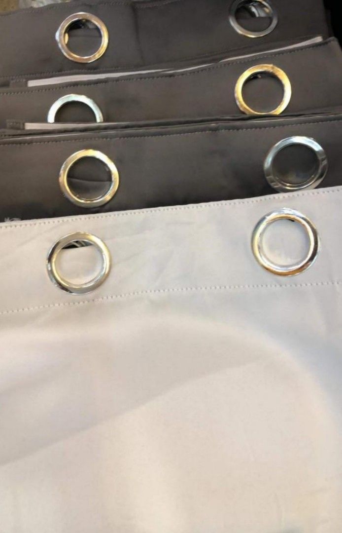 4pcs Blackout Curtains (Category: Curtains & Blinds) located in Makati City. Submitted by vanmax (Listing ID 1244749210, Image 1). Description: 4pcs Blackout Curtains - Buy all for 800 - 3 pcs Gray - 1 pc Off-white - 7ft (85inches) - RFS: move-out - Original price/ Bought at 1400 PHP.