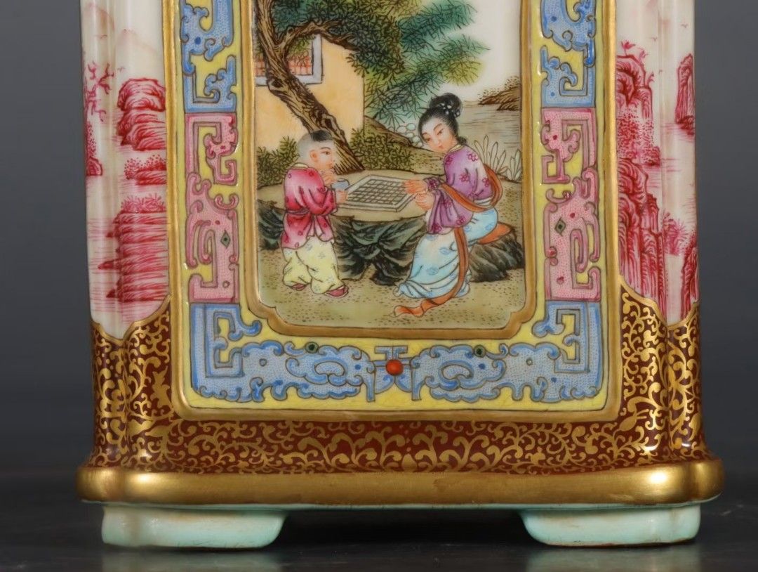 旧家蔵出『清 琺瑯彩纏枝蓮開窗塗金鏤空龍紋六方