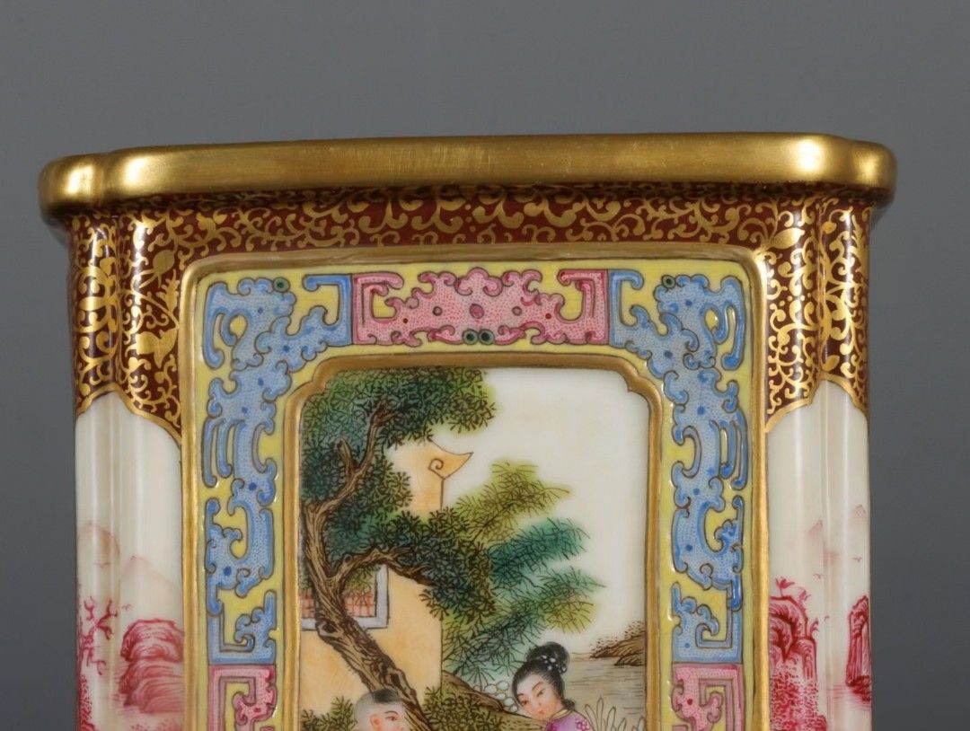 旧家蔵出『清 琺瑯彩纏枝蓮開窗塗金鏤空龍紋六方