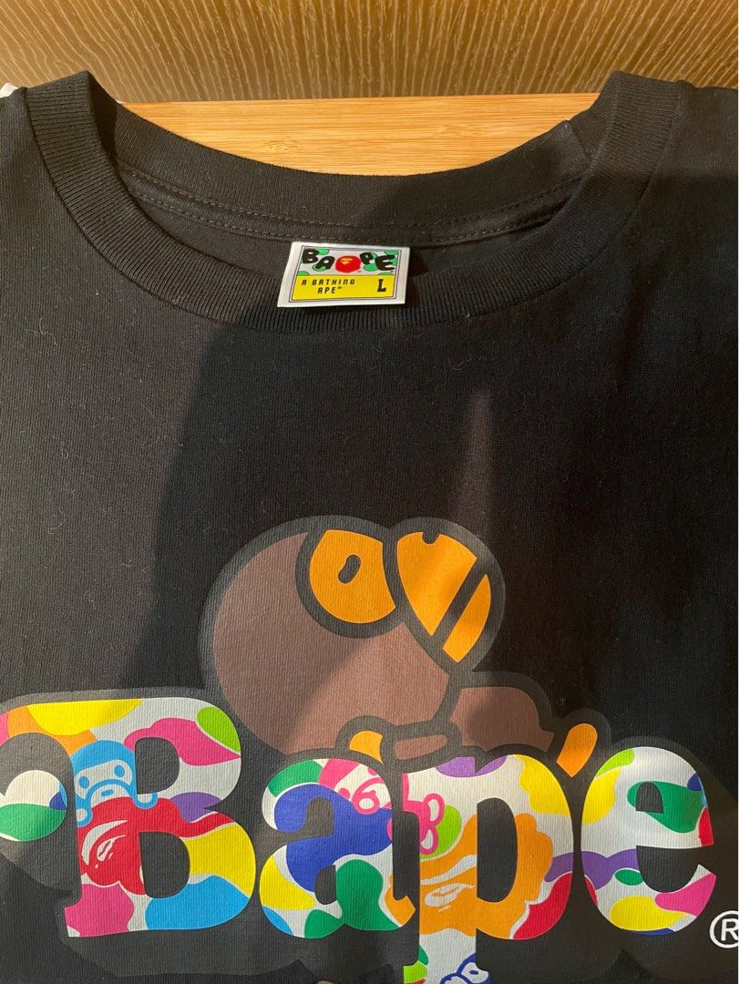 A Bathing Ape: Baby Milo Bape LOGO tee size L, 男裝, 上身及套裝, T