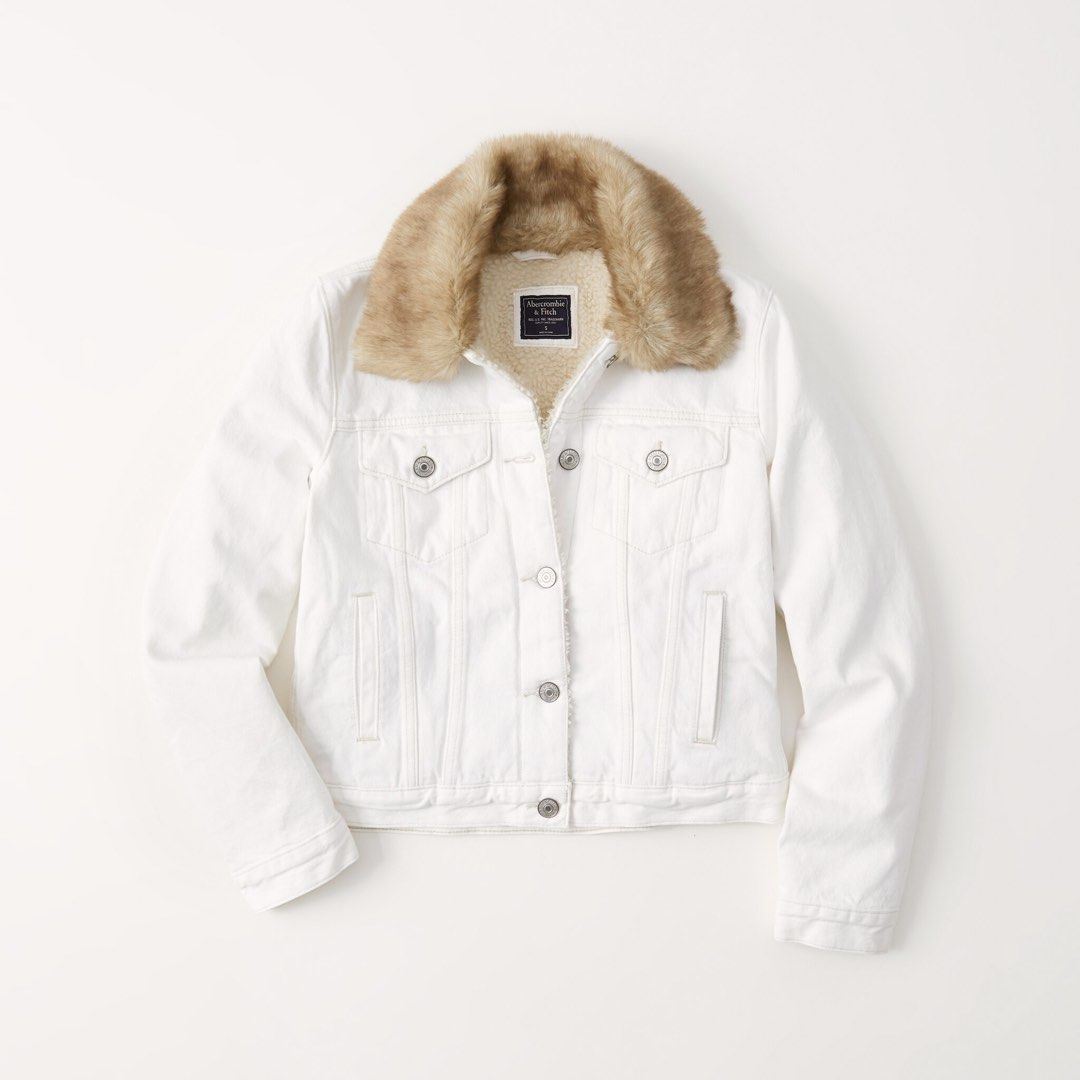 White fur outlet jean jacket