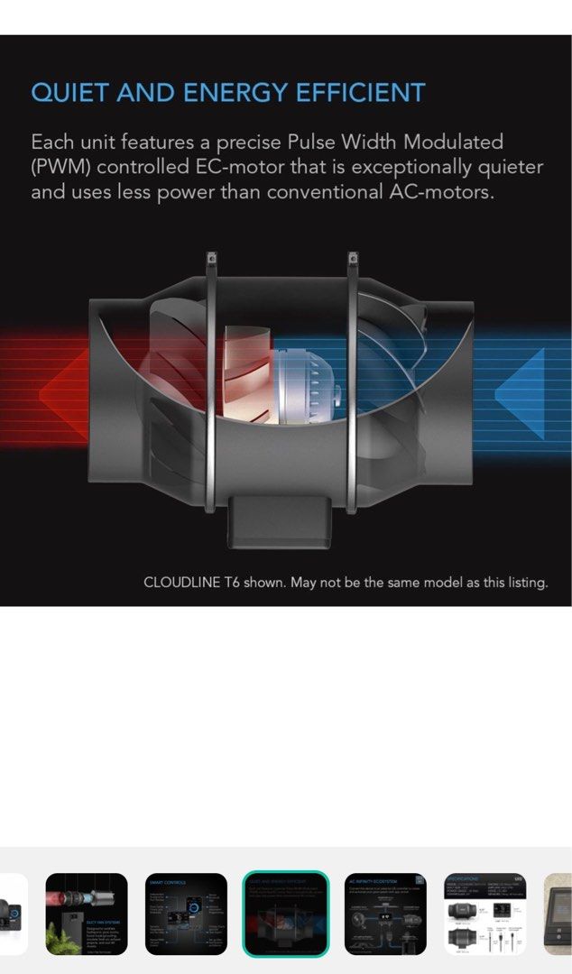 AC Infinity Cloudline T6 Quiet 6 inch Inline Duct Fan with Temperature Humidity Controller