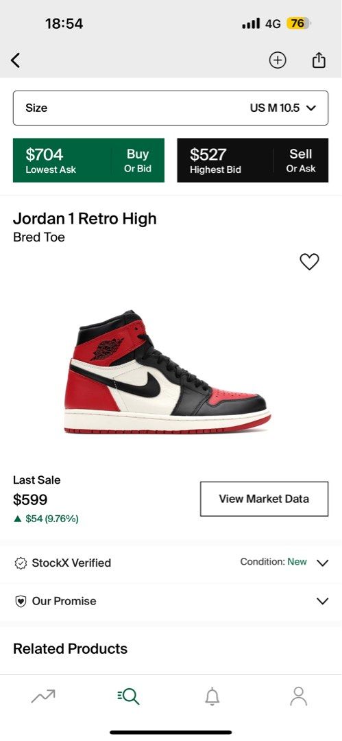 Bred toe cheap jordan 1 stockx