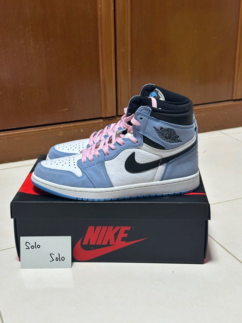 university blue jordan 1 pink laces