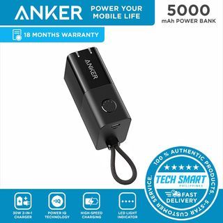 Anker 511 30W Charger 2-in-1 Powerbank And Dual USB Wall Charger 5000mAh Batttery Fast Charging Foldable Plug Supply For iPhone, iPad, Android, Samsung Galaxy and More