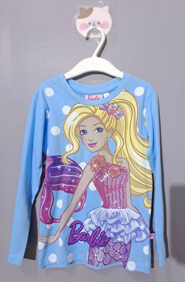 Baju Barbie 4t Lengan Panjang Warna Biru Motif Barbie Longsleeve Bahan Katun
