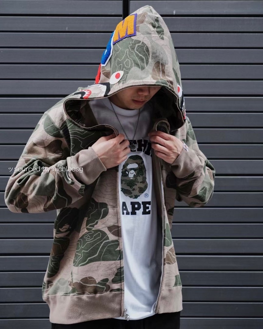 トップス LAYERED LINE CAMO SHARK FULL ZIP HOODIE BAPE LAYERED LINE CAMO SHARK FULL ZIP HOODIE, Men's Fashion, Tops