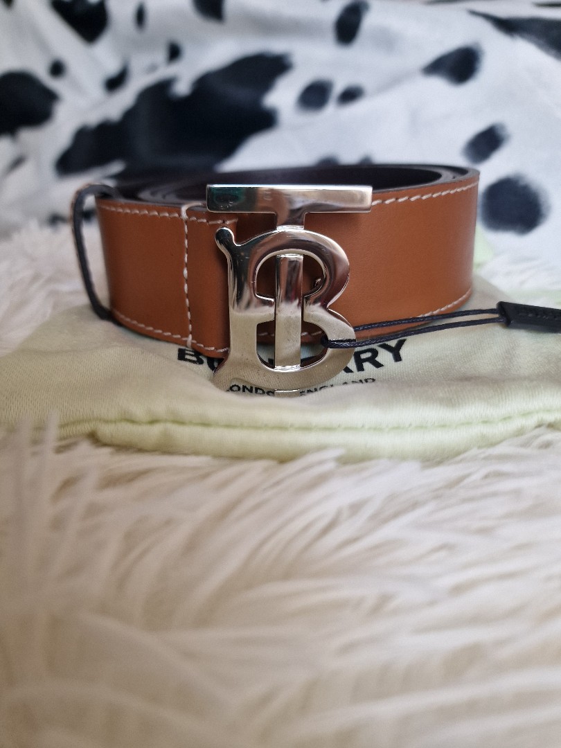 Burberry TB Monogram Motif Canvas and Leather Belt In Natural Size S $490