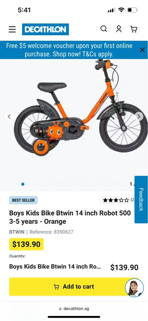 Btwin 14 inch 500 3-5 years - Orange, Sports Equipment, Bicycles ...