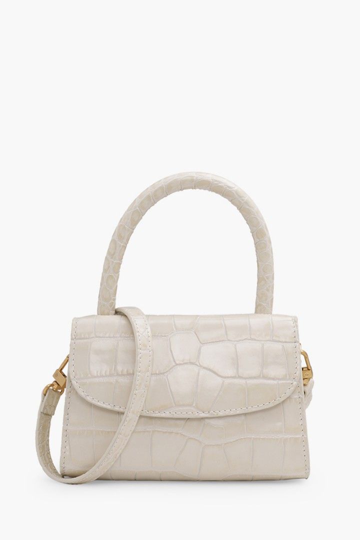 BY FAR The Mini Handbag in White Croco Embossed Leather