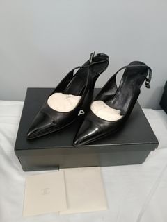Chanel black slingback heels