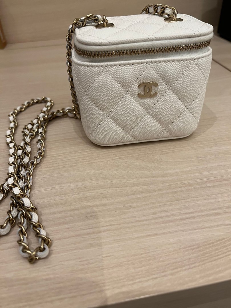Chanel mini Vanity bag in white Caviar LGHW, Luxury, Bags