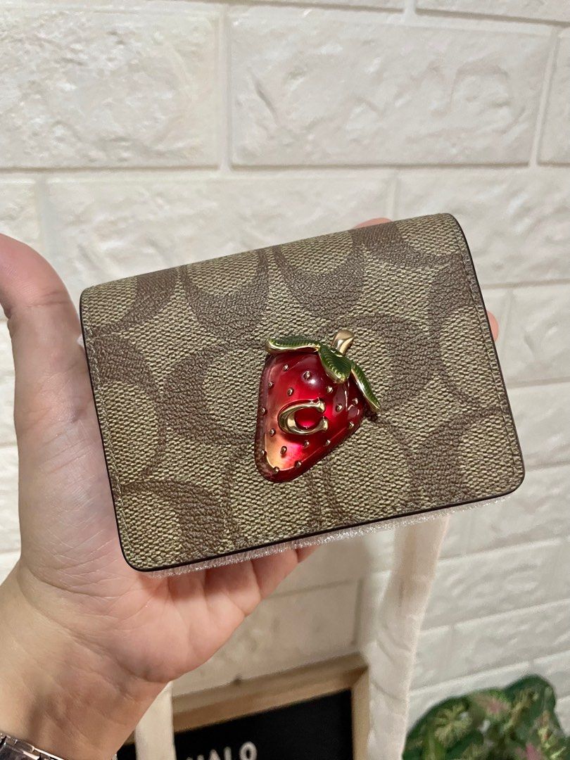 Coach Mini Wallet on A Chain in Signature Canvas with Strawberry